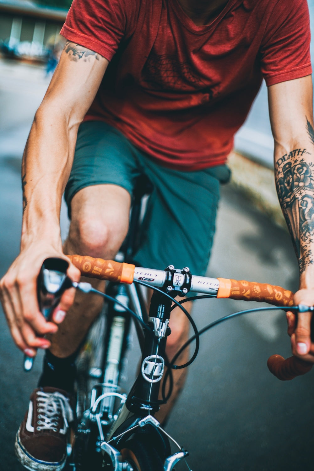 Cyclist with temporary tattoos